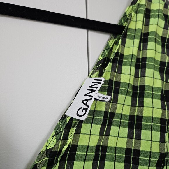 Ganni Green Seersucker Dress EU 38 - Picture 3 of 10